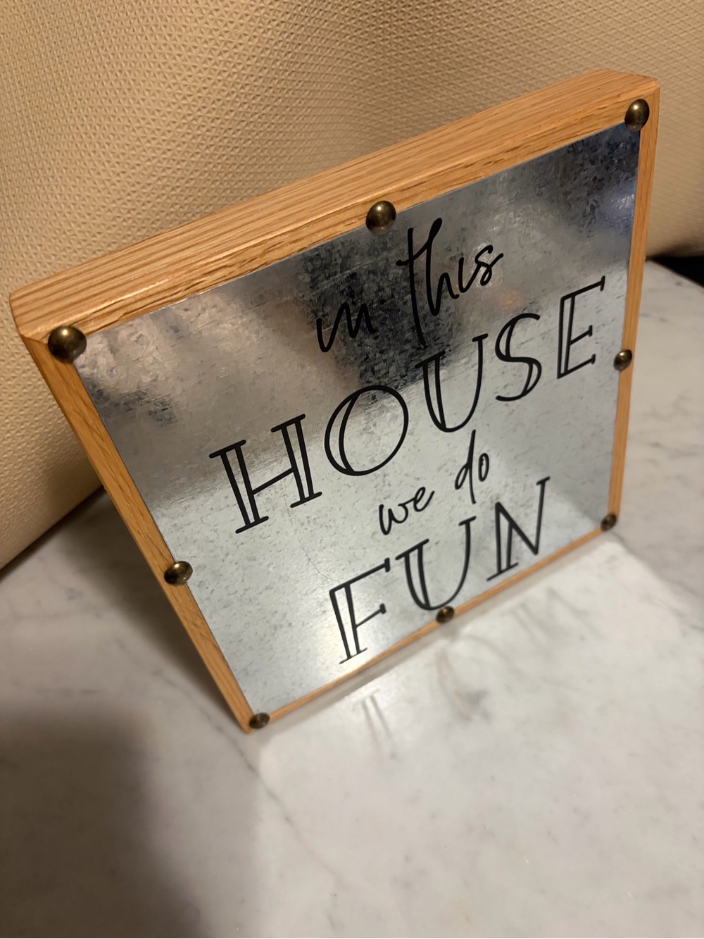 Silver & Wood "In This House We Do Fun" Wall Plaque - Rustic Home Wall Decor